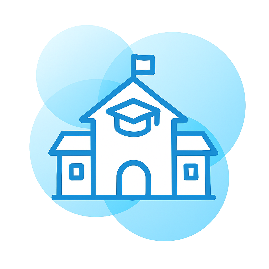 Illustration showcasing school platform features like management dashboards and secure access codes.